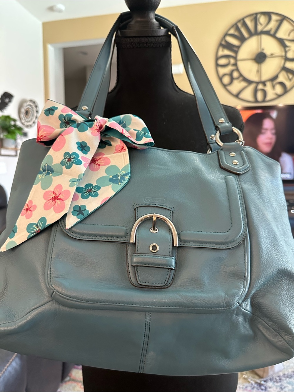 Coach Campbell Belle  Teal Leather Carryall